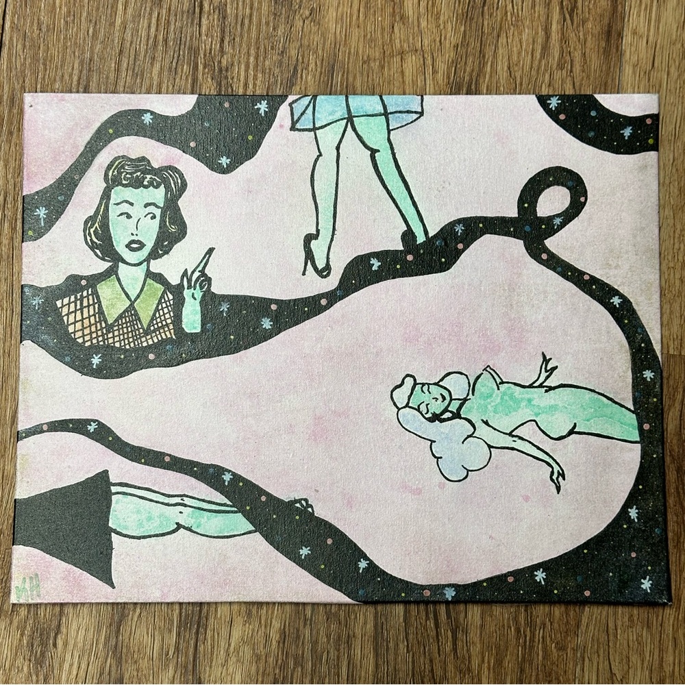 8x10 pinup art on canvas panel retro vintage mixed media original art folk art